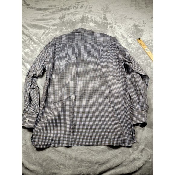 Ermenegildo Zegna Men's Blue Check Plaid cotton Shirt Large work causal‎ - Picture 6 of 6